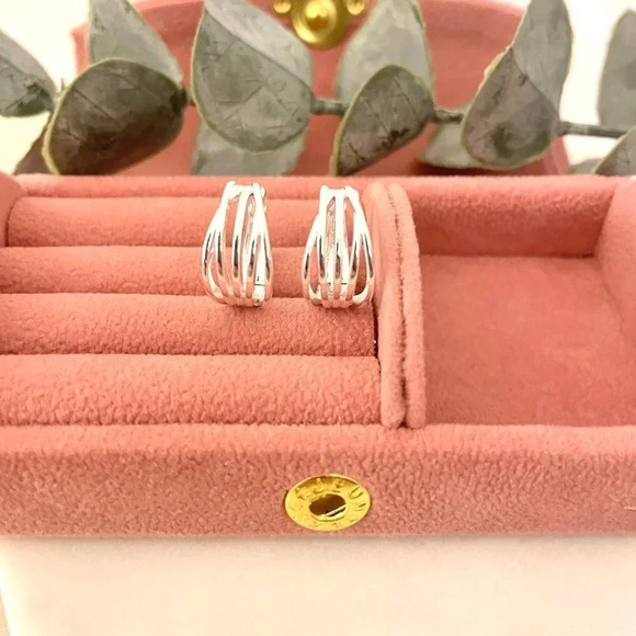 925 Sterling Silver Multi Layer Huggie Earrings Small Silver Huggie Hoops - Picture 4 of 5